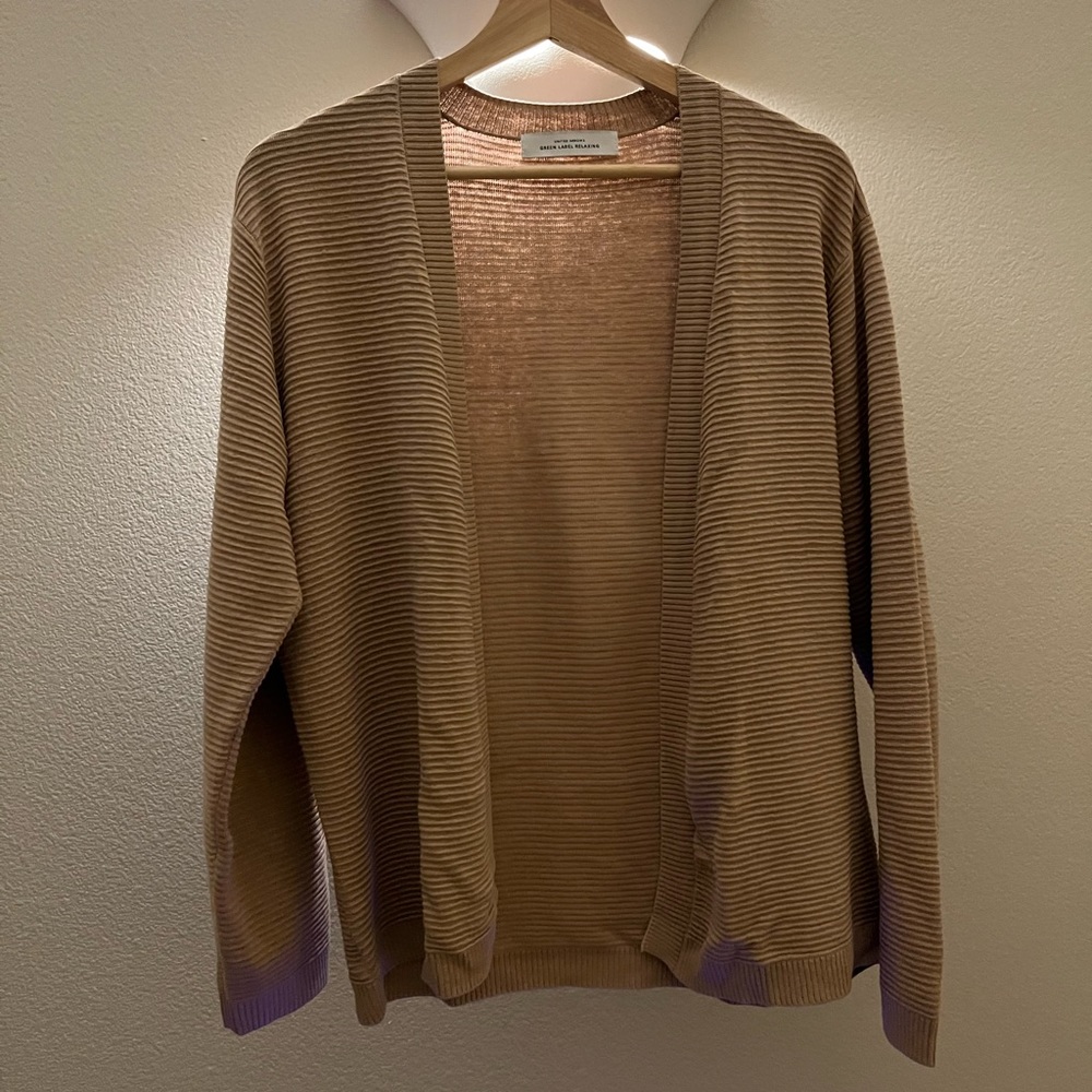 Men's Ribbed Open-Front Cardigan - Tan